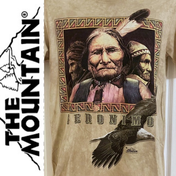 The Mountain tan hand dyed t-shirt w/Indigenous leader, sz S, 2012 David Behrens - Picture 3 of 15